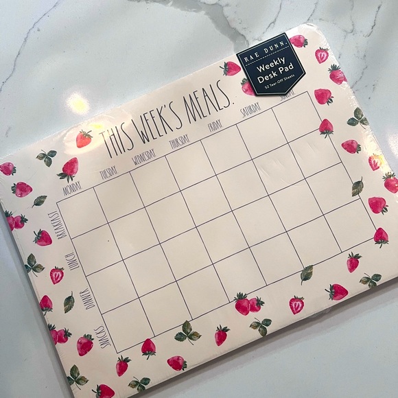 Rae Dunn Strawberry THIS WEEKS MEALS Planner Desk Calendar Blotter 10” x 7.5” - Picture 2 of 2